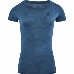 Odlo T-Shirt Manches Courtes Merino 130 Femme Bleu Foncé