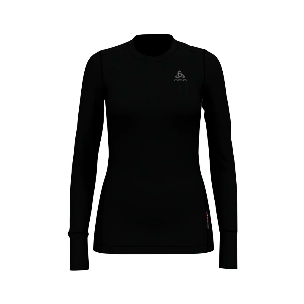 Odlo Base Layer Top Crew Neck Long Sleeve Merino 200 Femme Noir